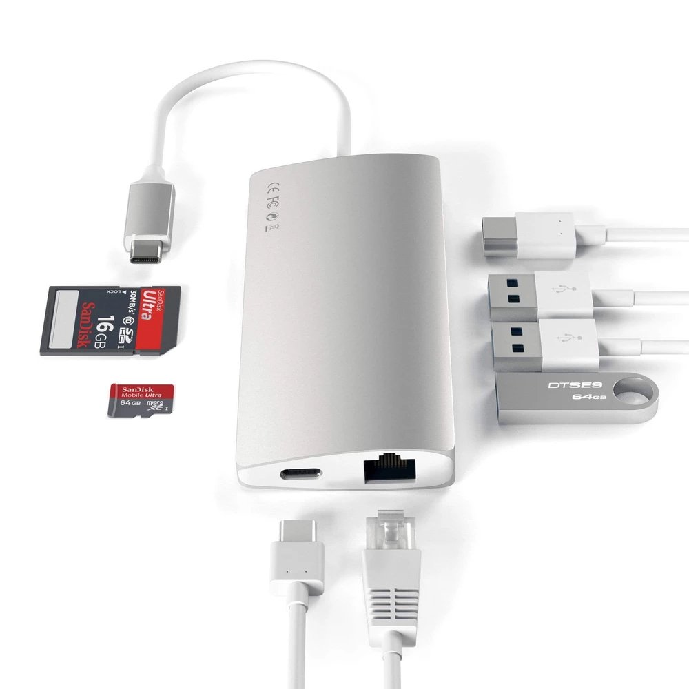 USB- концентратор Satechi Aluminum Multi-Port Adapter V2. Интерфейс USB-C,3 порта USB 3.0 1 порт 4К 